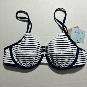 Shade & Shore Blue White Striped Underwire Bikini Top Size 36B